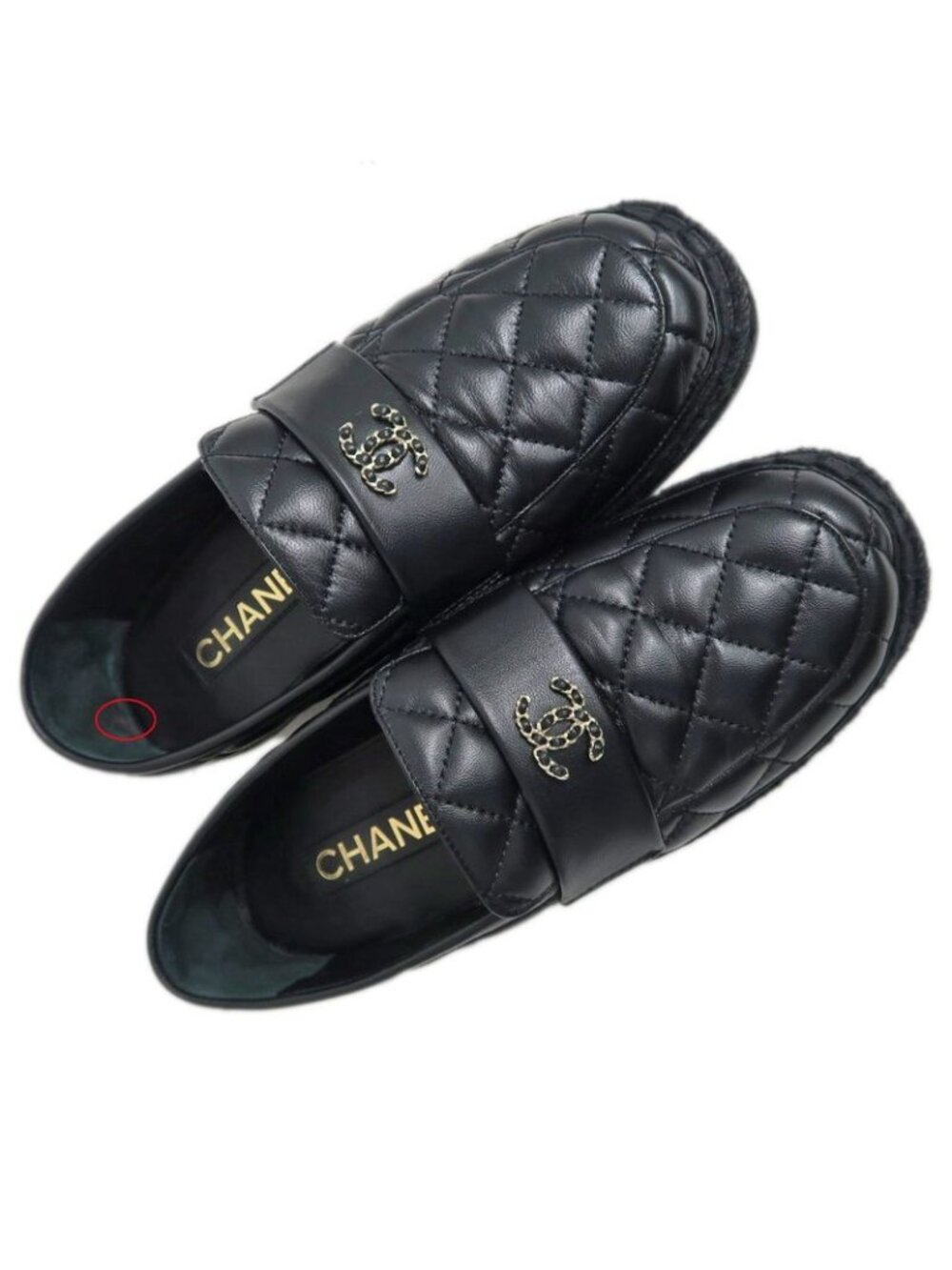 Chanel Loafers Size 37 C Lambskin Espadrilles Coco Mark Black - Picture 7 of 10